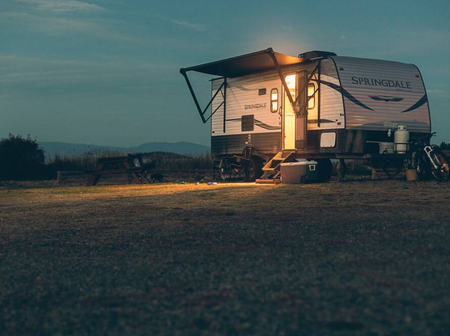 camper trailer at night