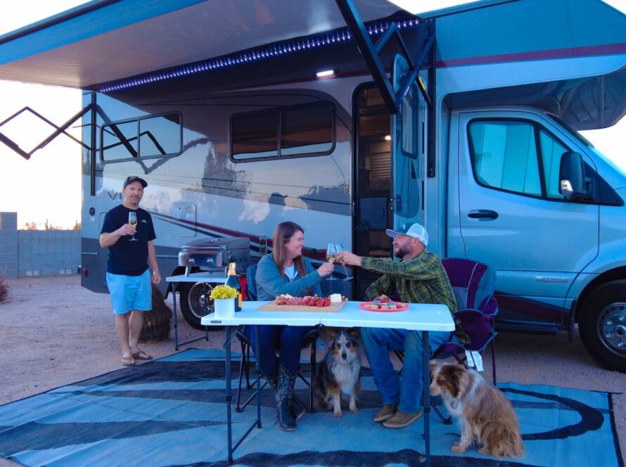 Family with RV at campground